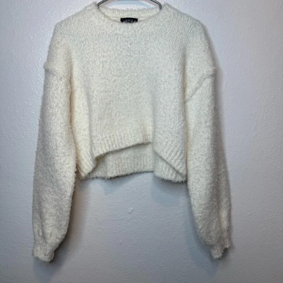 Vici Lost Without You Fuzzy Cropped Sweater With Balloon Sleeves Size X-Small - Picture 1 of 6